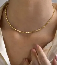 新品　ゴールド　ライスチェーンネックレス