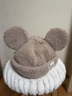 ミッキー耳付きベージュ帽子