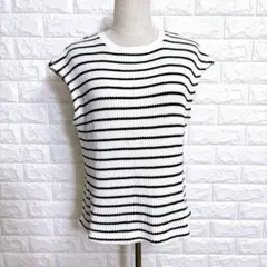 3713. アメリカンホリック リブ カットソー M 白 ボーダー ノースリーブ