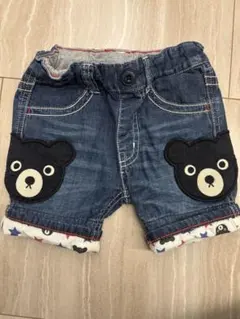 【美品】ミキハウス ダブルB ビー君 デニム ハーフパンツ 80cm