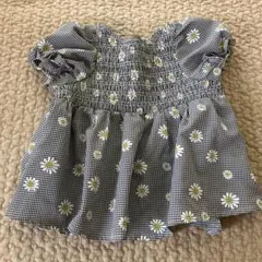 ギンガムチェック花柄半袖シャツ 90(S)