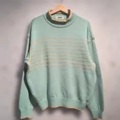 70s-80s JUN MEN ミントグリーン ストライプ ロールネックニットのサムネイル