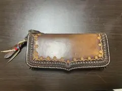 レザー長財布 手縫い ブラウン　牛革