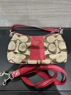 COACH ショルダーバッグ ベージュ/赤