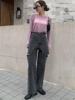 GRL スリットデニムワイドパンツ[cu420]