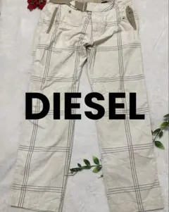 DIESEL Y2K ウィンドウペン チェック柄 ベルテッドパンツ ベージュのサムネイル