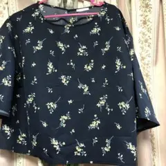 GLACIER ネイビー 花柄 五分袖 Lサイズ