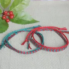 クリスマスカラーハートミサンガ(長さ調節、取り外し可能) 2セット 2ペア