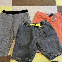 キッズ 半ズボン 120センチ　ストライプ・デニム・オレンジ
