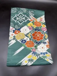 アンティーク京袋帯　刺繍　大輪花模様　上質　地紋　正絹　大正ロマン　No7-24 アンティーク京袋帯 刺繍 大輪花模様 上質 地紋 正絹 大正ロマン