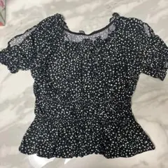 トップス　ブラウスネイビー 白花柄　150cm