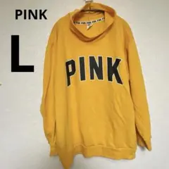 1点物✨海外古着❣PINK イエロー ハイネック パーカー ロゴ プリント Lのサムネイル