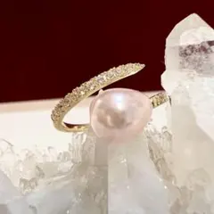 ヴィンテージ デザイン　アクセサリー　リング　ゴールド　パール　ピンク　指輪のサムネイル
