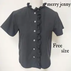 【merry jenny】フリルスタンドカラーブラウス 半袖 黒 フリーサイズのサムネイル