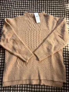 薄いオレンジケーブル編み セーター Lサイズ