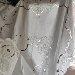 新品スイス製】高級刺繍 カットワークレース 円形テーブルクロス