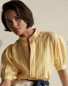 雑誌掲載♡ラルフローレン　リネンギンガムチェックシャツブラウス　レモンイエロー