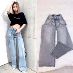 GYDA ハイウエストレイヤードデザイン2wayデニムパンツ