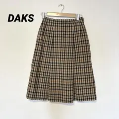 ダックス　フレアスカート　ウール混　チェック　ベージュ　ひざ丈　日本製　上品