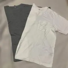 ユニクロ綿100%素材グレー とホワイMサイズTシャツ 2枚セット胸ポケットあり