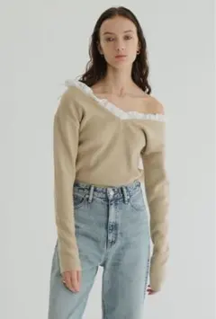 CLANE 2WAY FRILL V NECK KNIT TOPS 1