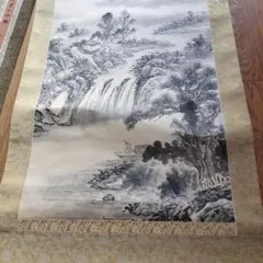 真作 春泉 肉筆 山水水車図 掛軸 山水画 水車小屋 川辺山村風景 - メルカリ