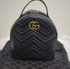 GUCCI GGマーモント レザー リュック黒 ブラックGG金具
