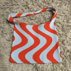 オレンジと水色の波模様トートバッグ