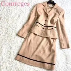 クレージュ セットアップ11号 M-L ベージュ系 くるみボタン ベロア