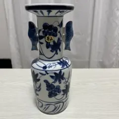 青白磁花瓶 魚の持ち手付き 約25cm