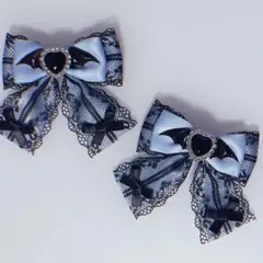 デビルリボンヘアクリップ ブラック 水色