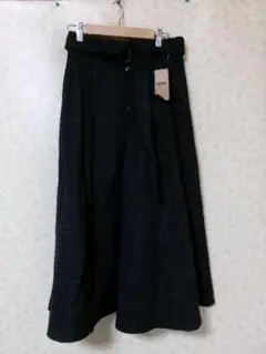 103872 新品タグ付　OZOC ロングフレアースカート　黒チェック　M