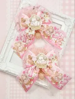 33 ハンドメイドリボン　ヘアゴム　キッズ　わんこ　チュール　ピンク