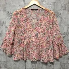 【最終SALE】ZARA BASIC 花柄 シフォンブラウス USAサイズXS