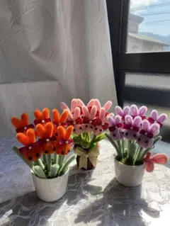 モールフラワー うさぎミニ鉢植え 3点セット 卒園祝い 可愛いインテリア