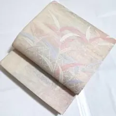 博多織 名古屋帯 献上柄 正絹 松葉仕立て 一重太鼓 美品 上品な白色