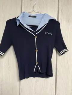 ネイビー 半袖ニット セーター