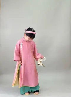 オーダー(ガール)No.T2619シルク桜花パーツハンドメイドアオザイ5点セット