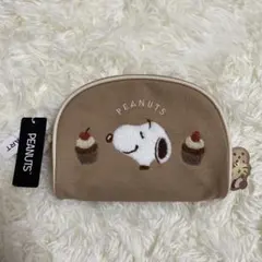 PEANUTS スヌーピー 刺繍 ポーチ ブラウンのサムネイル