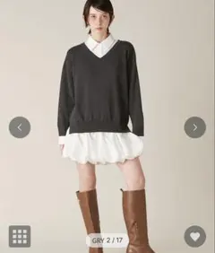 【最終お値下げ】リリーブラウン　ニットドッキングバルーンワンピースGRY