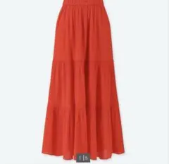 UNIQLO ティアードロングスカート ダークオレンジ 無地 S