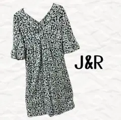 美品　J&R 総柄　ベルスリーブ　ワンピース　グリーン系　M 日本製のサムネイル