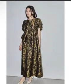 ANDRESD バブルスリーブジャガードドレス