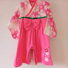 着物袴ロンパース/80/綿100％/花柄ピンク/お祝い/記念撮影