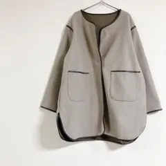 ノーカラーコート パイピングデザイン 【M】カーキ系 ジャケット