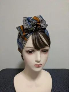 ワイヤー入りターバン　ペイズリー柄ヴィンテージ✕カーキ