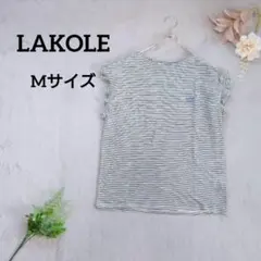 LAKOLE 袖フリル ボーダーTシャツ M フレンチスリーブ ワンポイントのサムネイル