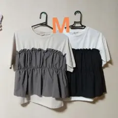 しまむらkoko 胸元切り替えプルオーバー ブラック&ブラウン 2点セット M