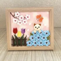 【3】季節の飾り　ネモフィラ　お花畑　フレーム　ちりめん細工　つまみ細工