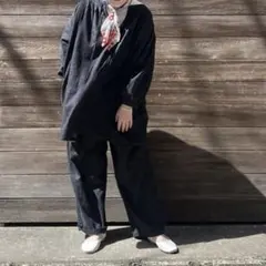 kubosanmade ドット柄黒ボリューム袖ブラウス後ろリボン 